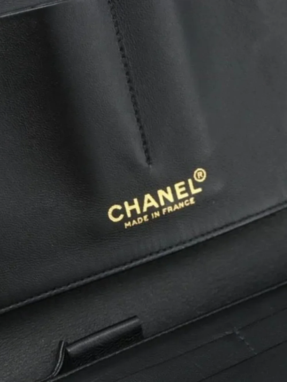 CHANEL Choco Bar Camelia Clutch Bag Lamb Skin Black Gold CC Auth 177325A